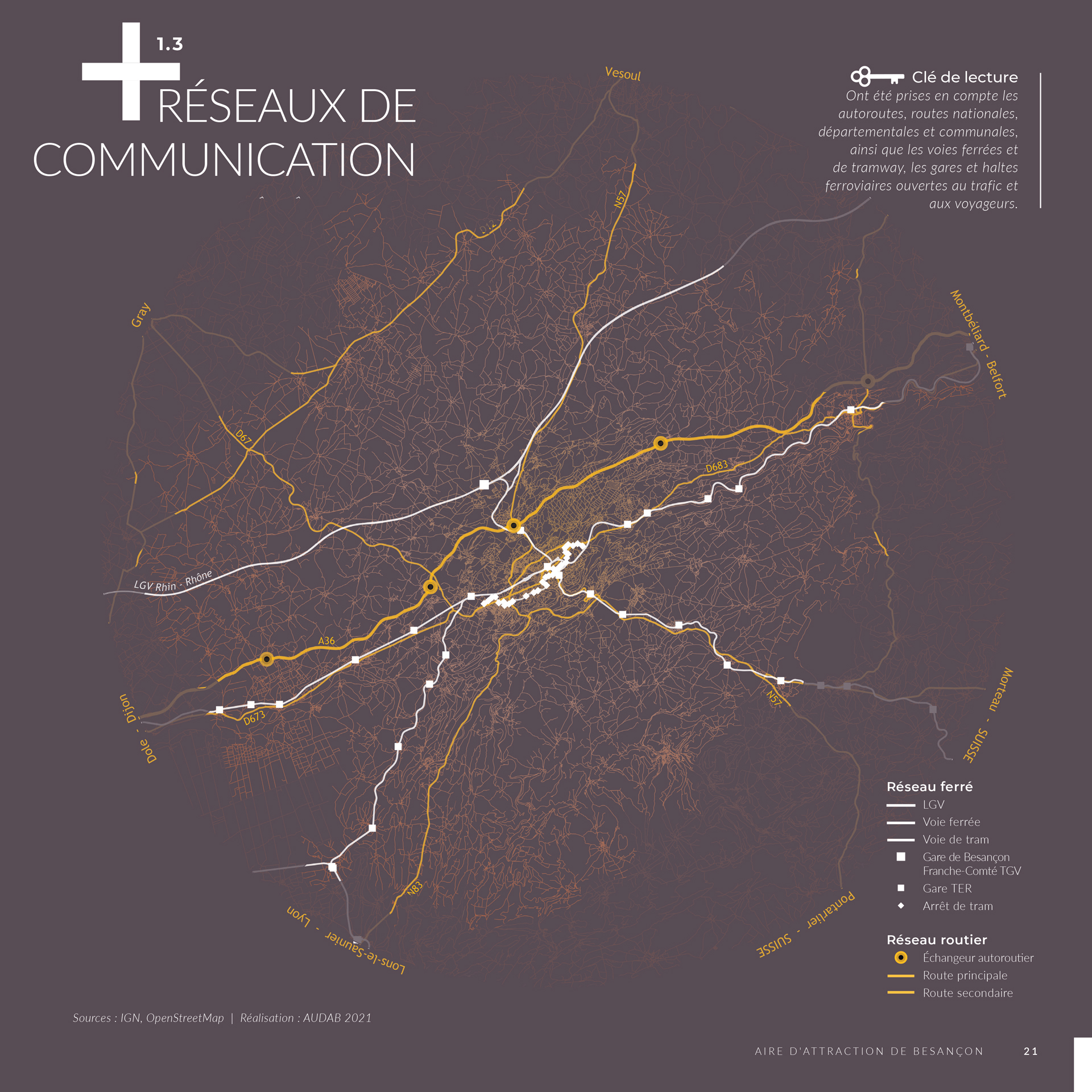 Réseaux de communication de l'aire l'attraction de Besançon
